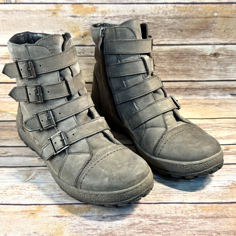 V-Italia Womens Taupe Brown Nubuck Suede Cap Toe Strappy Kiki Boots 40/ 9-9.5